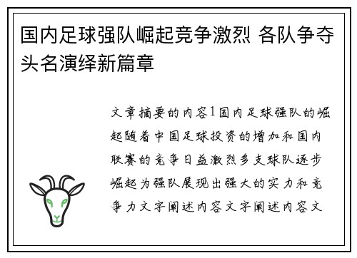 国内足球强队崛起竞争激烈 各队争夺头名演绎新篇章
